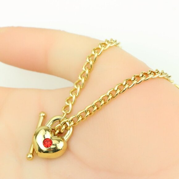 Gold Plated Heart Pendant Necklace With Red Stone Charm, XPNL0380 - Picture 4 of 12